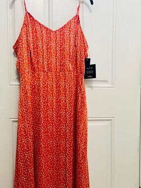 Lulu's Orange-Red Floral Slip Maxi Dress